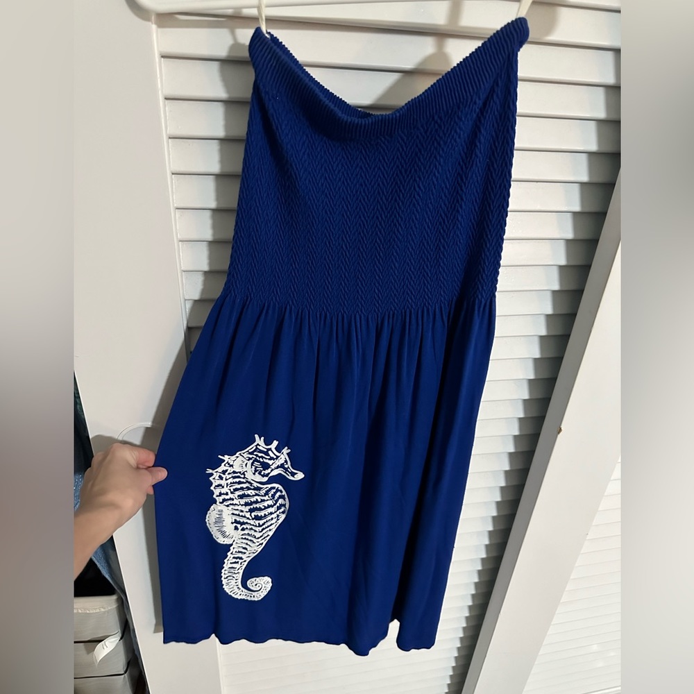 Sporty girl blue seahorse dress, one size